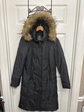 prAna Women's Charcoal Full Length Winter Coat w/Removable Faux Fur Hood